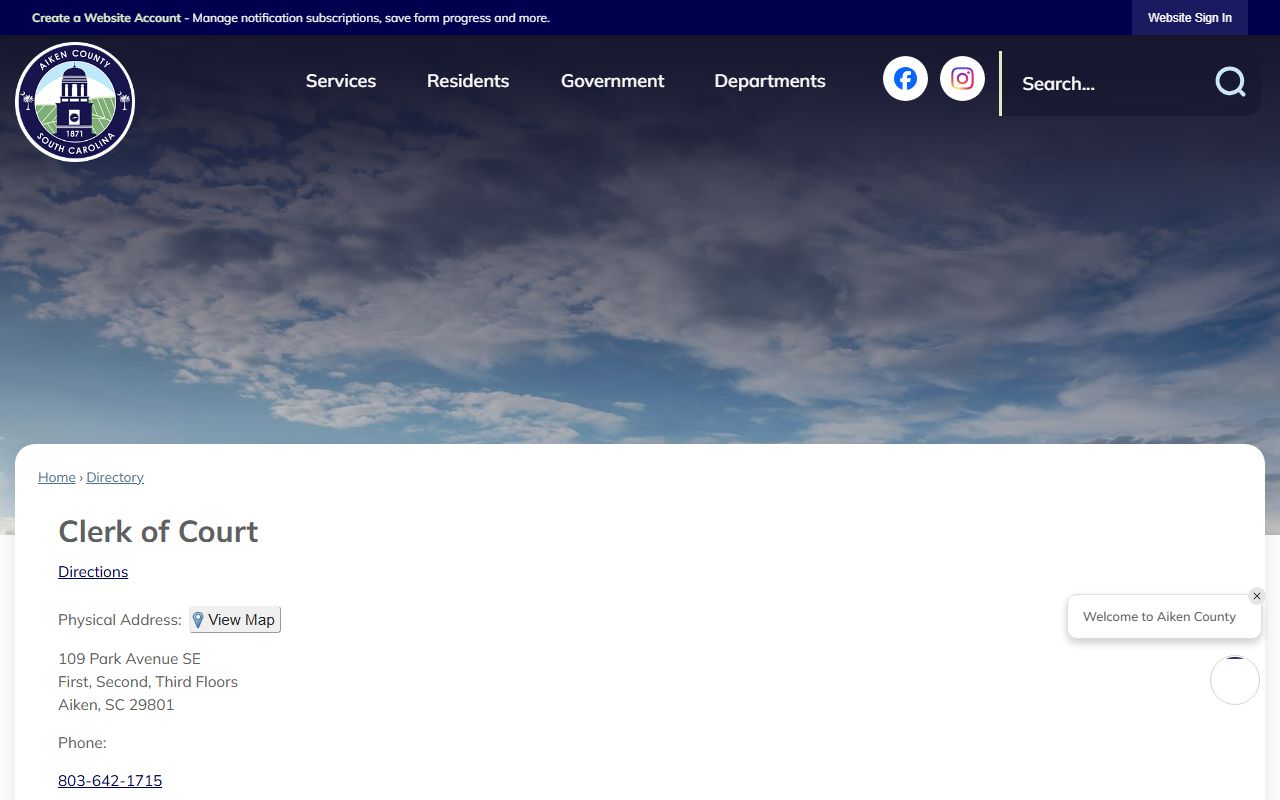 Aiken County Clerk of Court directory listing