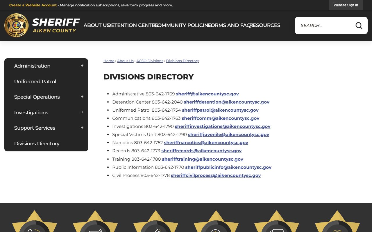 Aiken County arrest records sheriff divisions directory