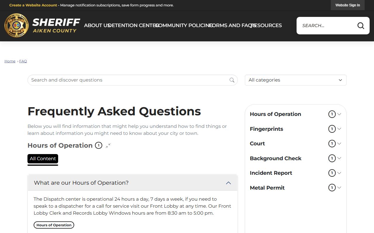Aiken County arrest records sheriff FAQ for reports and background checks