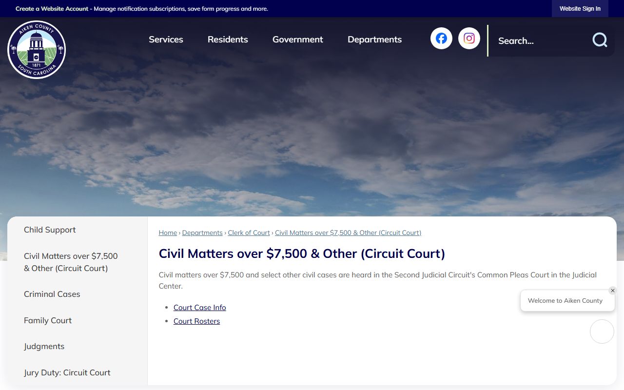 Aiken County court dockets civil matters over 7500 page