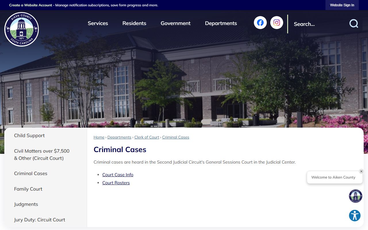 Aiken County court dockets criminal cases page
