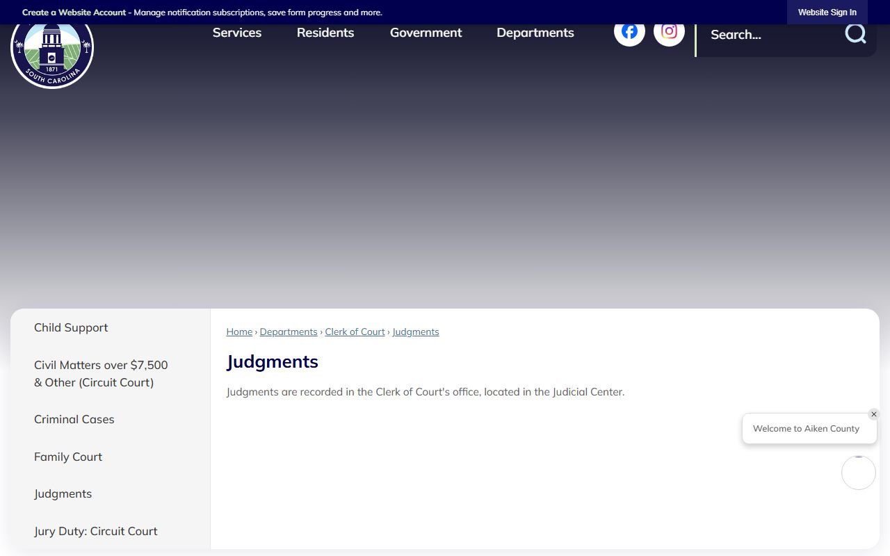 Aiken County court dockets judgments page