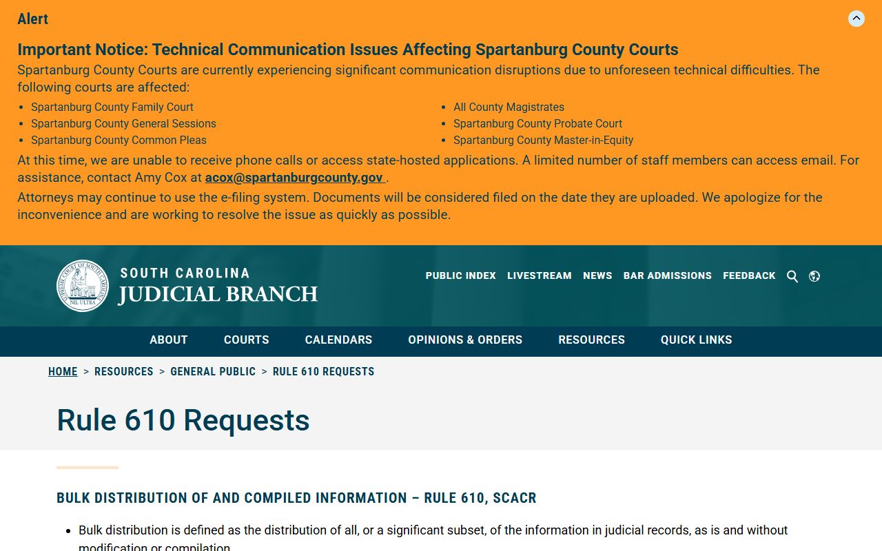 Aiken County court records South Carolina Judicial Branch Rule 610 requests