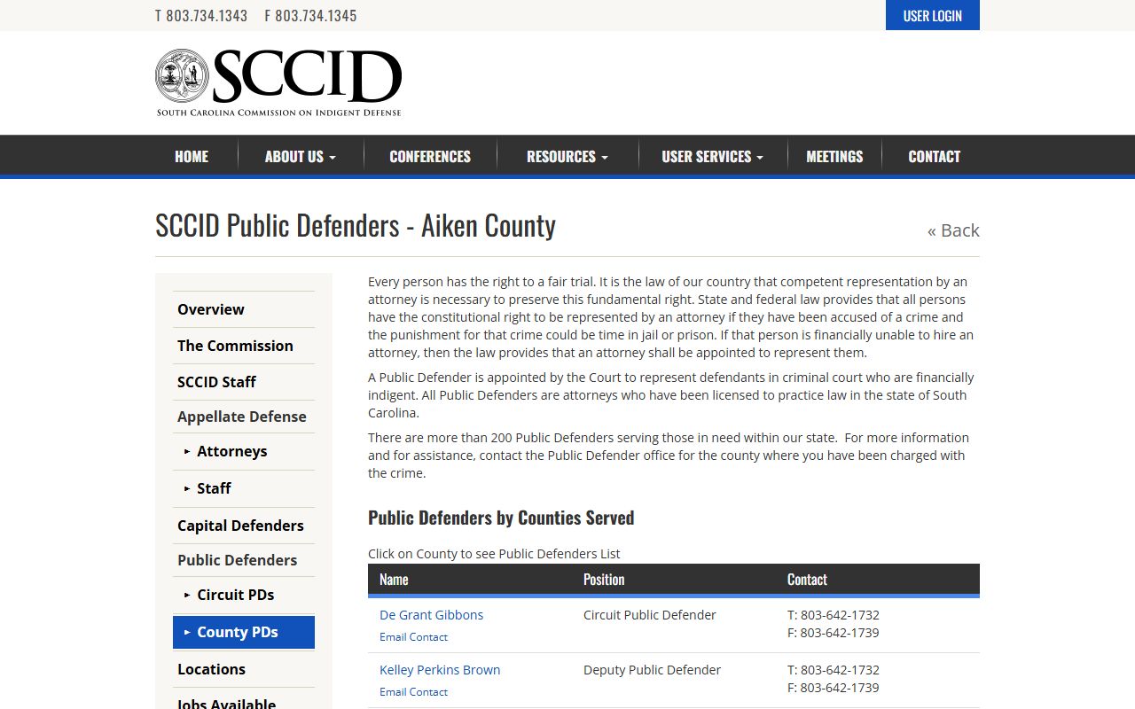 Aiken County criminal court records SCCID public defender roster