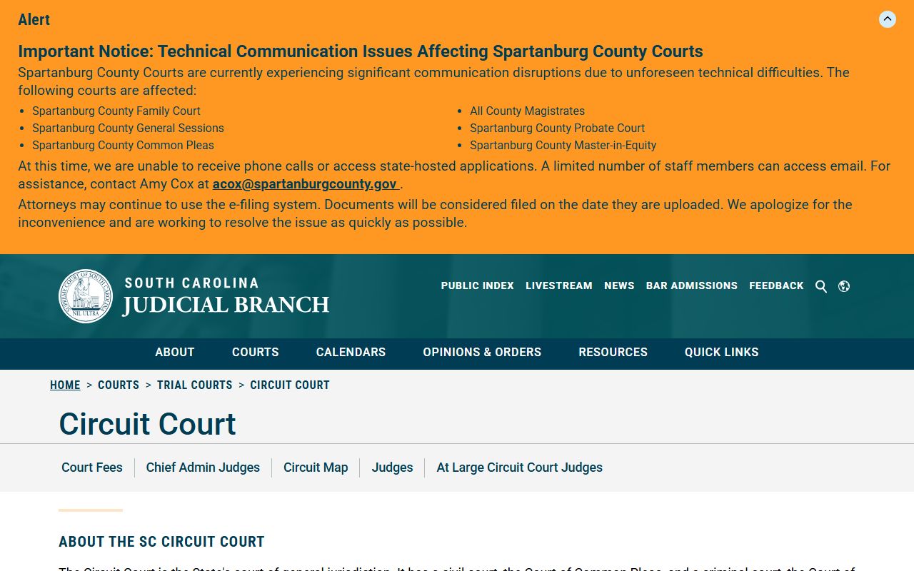 South Carolina Circuit Court court type page