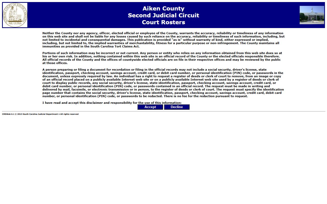 Aiken County court docket rosters