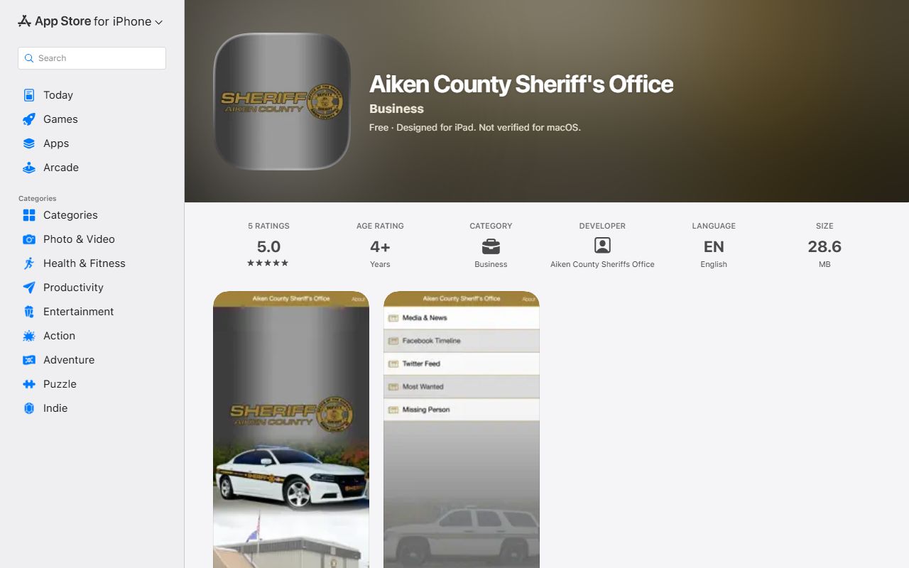 Aiken County inmate records Sheriff's Office iOS app listing