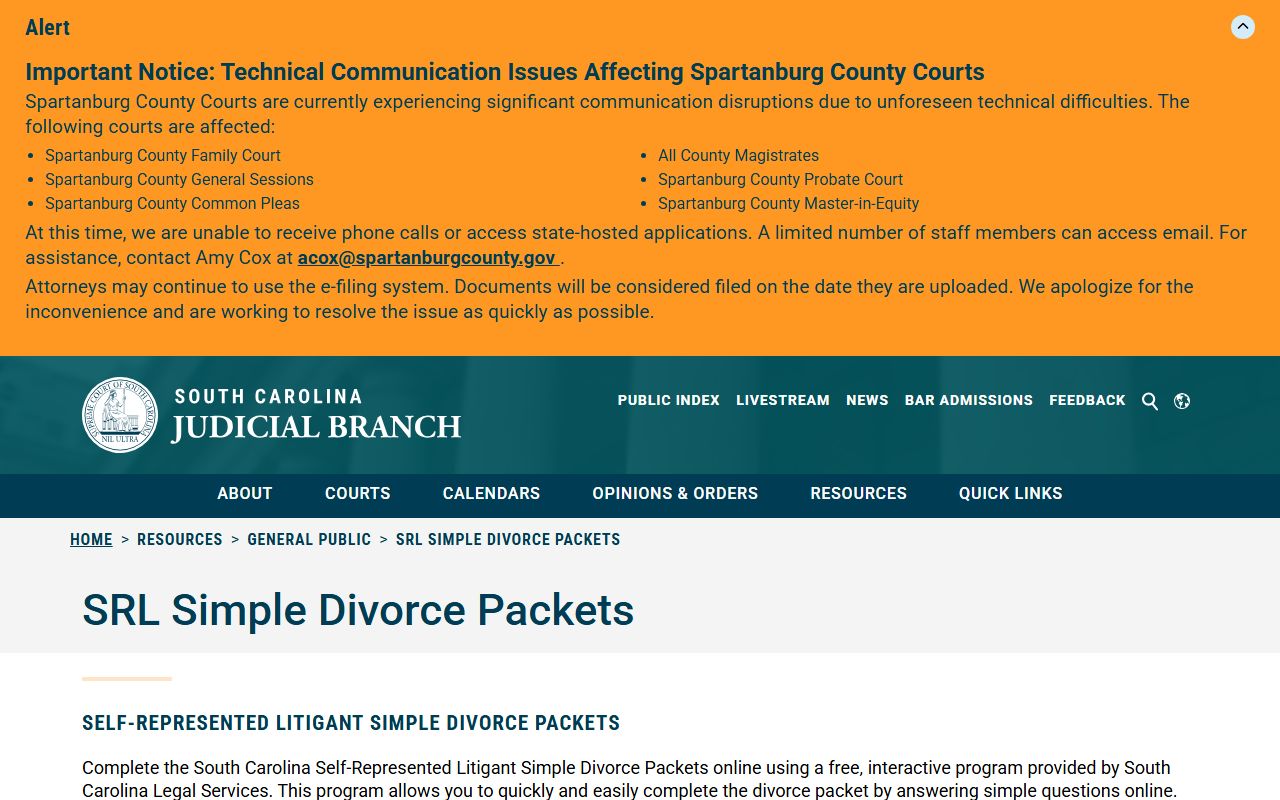 South Carolina simple divorce packets page