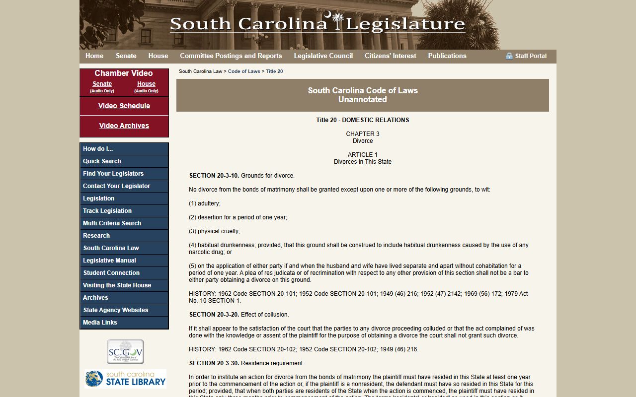 South Carolina divorce statutes page