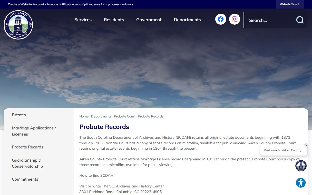 Aiken County probate records page