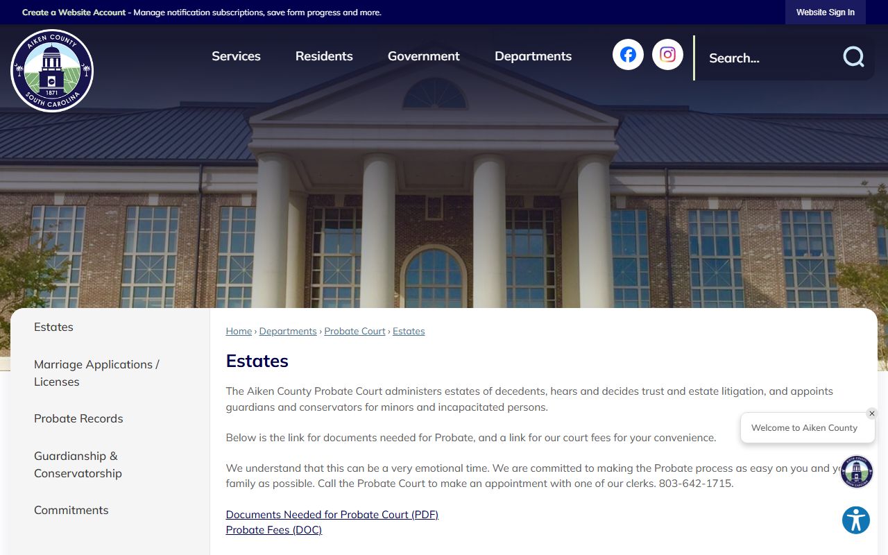 Aiken County estates page