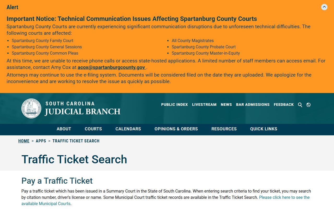 Aiken County traffic court records SC Traffic Ticket Search fields