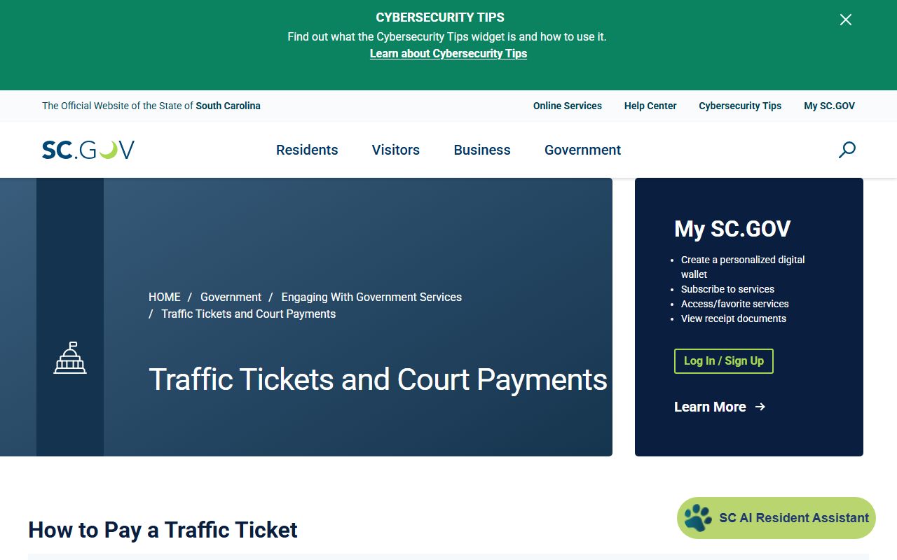 Aiken County traffic court records SC.gov ticket payment instructions
