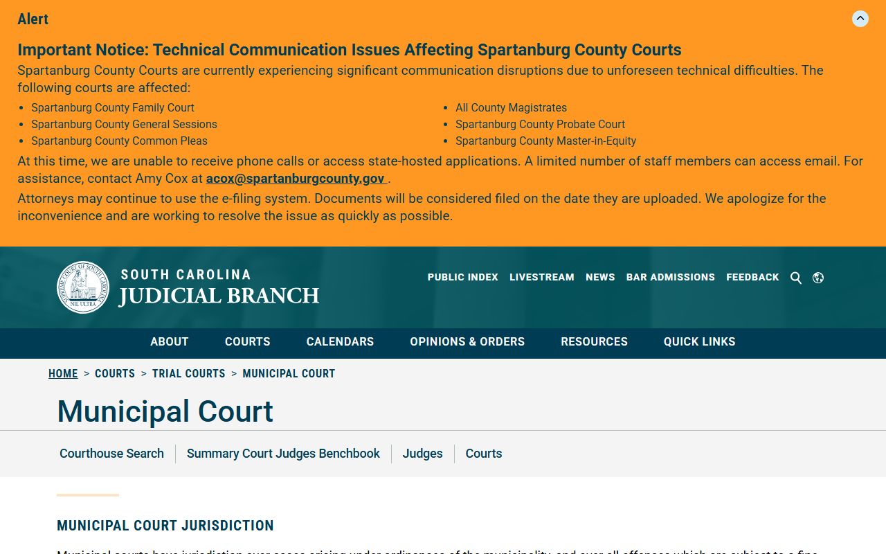 Aiken County traffic court records South Carolina Municipal Court page